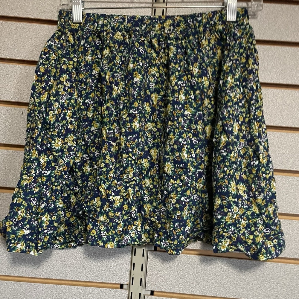 Kirra Short Blue Floral‎ Skirt With Pockets Large Rayon 17 In Length